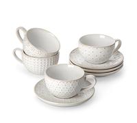 MALACASA Serie LYDIA, Juego de 4 Tazas de Café para 4 Personas, 240 ml, Tazas Cafe Espresso Apilable con Platillo, Ideal para Espresso, Capuchino, Latte, Moka y Té, Diseño en Relieve