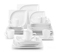 MALACASA, Serie Monica, Vajillas de Porcelana, Marfil Blanco Plaza Vajillas 30 Piezas, con 6 Tazas, 6 Platos, 6 Platos de Postre, 6 Platos Hondos, 6 Platos Llanos Vajillas Compelta para 6 Personas