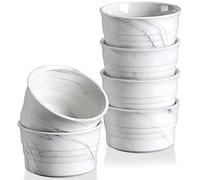MALACASA, Serie Ramequin, 190 ml, platos de porcelana gris mármol, juego de 6, platos de souffle Ramequines, plato Brulee para magdalenas, cupcakes, pudín, helado Brulee, 8,7 x 5 x 5 cm