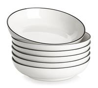 MALACASA Serie REGULAR Platos para Pasta, Platos Hondos y Juego de 6 Ensaladeras de Porcelana de 1250 ml, Color Blanco con Borde Negro
