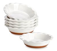 MALACASA Serie TARA, 6 Pièces Molde para Tarta de Porcelana, 360 ml, Ø 16.8 cm x 4,1cm, Molde y Plato para Horno con Borde Ondulado para Pays, Tartas, Quiches y Postres, Apto para Horno y Lavavajillas