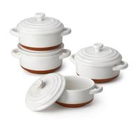 MALACASA Serie TARA.BAKE,Cacerola Pequeña para Horno, Juego de Mini Cocotte de Cerámica de 440ml con Tapa y Asa, Ramequines Blancos para Lasaña, Soufflé y Sopa, Apto para Microondas y Lavavajillas