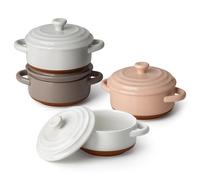 MALACASA Serie TARA.BAKE,Cacerola Pequeña para Horno, Juego de Mini Cocotte de Cerámica de 440ml con Tapa y Asa, Ramequines Blancos para Lasaña, Soufflé y Sopa, Apto para Microondas y Lavavajillas