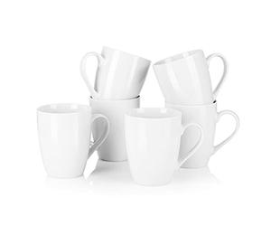 MALACASA, Series Elisa, 6 tazas de café de porcelana blanca marfil de 340 ml