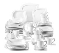 MALACASA, Series Elvira, Vajillas de Porcelana, 60 Piezas, Juego de Café, con 12 Tazas, 12 Platos Llanos, 12 Platos, 12 Platos de Postre, 12 Platos de Hondos, para 12 Personas Color Blanco
