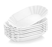 MALACASA, Series - Platos de postre de porcelana blanca de 7.75 pulgadas, bandeja de desayuno, plato de cena, platos de patatas fritas (19,5 x 12 x 3,5 cm), juego de 6