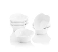 MALACASA, Series Ramekin, Juego de Cuencos 6 pcs, Porcelana Cuencos de Aperitivo/Postre/Tarta 4" Moldes para Galletas Forma de Corazón Marfil Blanco