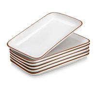 MALACASA TARA Juego de 6 Platos de Servir de Cerámica, Platos Rectangulares 24,7×14,2 cm en Blanco con Borde Caqui, para Entrantes, Pasteles, Aperitivos y Sushi, Apto Lavavajillas y Microondas