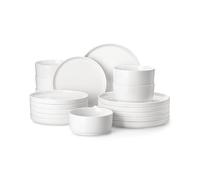 MALACASA Vajilla Completa 12 Personas, 36 Piezas Juego de Platos Vajilla, Vajilla de Porcelana Blanca con 12 Platos Llanos, Platos Postre, Platos Hondos Sopa, Serie LEAH