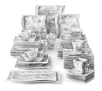 MALACASA Vajilla Completa 6 Personas, 24 Piezas Juego de Platos Vajilla Blanca con Borde Negro, Vajilla de Porcelana con 6 Platos Llanos, Platos Postre, Platos Hondos, Platos Hondos Sopa, Serie LEAH