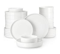 MALACASA Vajilla Completa 6 Personas, 24 Piezas Juego de Platos Vajilla, Vajilla de Porcelana Blanca con 6 Platos Llanos, Platos Postre, Platos Hondos, Platos Hondos Sopa, Serie LEAH