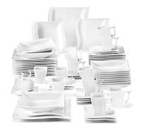 MALACASA Vajilla de Porcelana, 60 Piezas, Juego de Café Con 12 Tazas, 12 Platos Llanos, 12 de Postre, 12 Hondos, Marfil, Serie FLORA