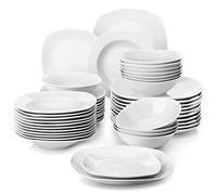 MALACASA Vajillas Completas Modernas Porcelana, 48 Piezas para 12 Personas con 12 Platos Llanos, 12 Platos de Postre, 12 Cuencos y 12 Platos Hondos, Blanco, Serie ELISA