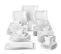 MALACASA 56 Piezas Vajilla de Porcelana Juegos de Vajillas Completas 12 Personas, Blanca, Serie FLORA
