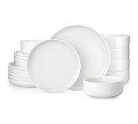 MALACASA Vajillas Completas 36 Piezas, Juegos de Platos para 12 Personas con Plato/Plato de Postre/Cuencos de Cereales, Apto para Microondas y Lavavajillas, Blanco, Serie LUNA