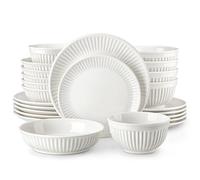 MALACASA Vajillas Completas 6 Personas de Porcelana, 24 Piezas Juego de Vajilla Modernas con Relieve Ondulado, Blanco - Serie LEILA