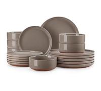 MALACASA Vajillas Completas de Gres para 6 Personas, Juego de 18 Piezas con Moderna Platos Vajilla/Ensaladera, Apto para Lavavajillas y Microondas - Serie TARA, Marrón