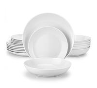 MALACASA Vajillas Completas Modernas 18 Piezas, Juegos de Platos de Porcelana Gourmet de Borde Negro para 6 Personas con 3 Platos Hondos/ 3 Platos de Postre/Platos de Sopa, Serie AMELIA