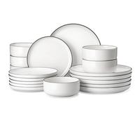 MALACASA Vajillas Completas Modernas 36 Piezas, Juegos de Platos con Borde Negro para 6 Personas con 12 Plato/Plato de Postre/Cuencos de Cereales, Apto para Microondas y Lavavajillas, Serie LUNA