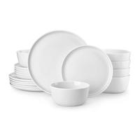 MALACASA Vajillas Completas Modernas de Porcelana, 18 Piezas Juego de Platos para 6 Personas, con 6 Platos Llanos, 6 Plato de Postre, 6 Bol de Cereales, Blanco - Serie LEXI