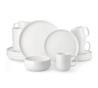MALACASA Vajillas Completas para 4 Personas, Juego de Vajillas de Porcelana 12 Piezas con 4 Platos Llanos, 4 Platos de Postre y 4 Cuencos de Cereales, Apto para Lavavajillas, Blanco, Serie LUNA