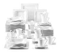 MALACASA Vajillas de Porcelana de 60 Piezas, Juego de Café con 12 Tazas y Platillos, 12 Platos Llanos, 12 Platos de Postre, 12 Platos Hondos, Vajillas para 12 Personas, Serie MARIO