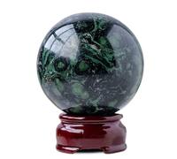 Malachite Crystal Sphere Gemstone Ball Sculpture Figurine with Wooden Stand for Divination Home Office Decoration Yoga,75-80mm