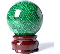 Malachite Crystal Sphere with Wooden Stand,Green Gemstone Ball Sculpture Figurine for Divination Home Decoration,Housewarming Gift,Collectible Gemstone,60~70mm