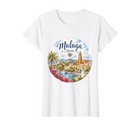 Málaga España Ciudad más Antigua Europa Costa del Sol Camiseta gráfica económica, Mujer, Blanco, M