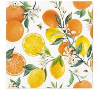 Malagro 20 servilletas de frutas cítricas en amarillo y naranja como decoración de mesa. Servilletas de papel con diseño. También para decoupage y decoupage (33 x 33 cm)
