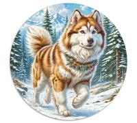 Malamute de Alaska 1000 Piezas Rompecabezas Redondo Adultos para Niños Circular Puzzle Niños Portátil Tapete Juguete Educativo para Decoración del Hogar 1000pcs (67.5x67.5cm)