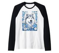 Malamute de Alaska rodeado de nomás olvides Camiseta Manga Raglan