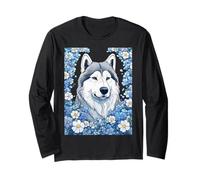 Malamute de Alaska rodeado de nomás olvides Manga Larga