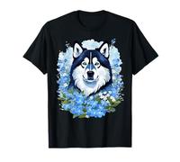 Malamute de Alaska y flores silvestres Olvídate de mí Camiseta
