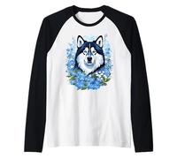 Malamute de Alaska y flores silvestres Olvídate de mí Camiseta Manga Raglan