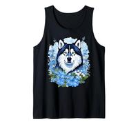 Malamute de Alaska y flores silvestres Olvídate de mí Camiseta sin Mangas