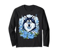 Malamute de Alaska y flores silvestres Olvídate de mí Manga Larga