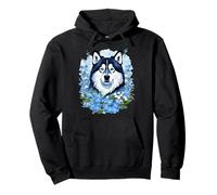 Malamute de Alaska y flores silvestres Olvídate de mí Sudadera con Capucha