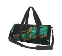 Malaquita Verde de mármol Verde Azulado Negro con Vetas Doradas y Manchas Doradas, Bolsa de Viaje de Gran Capacidad, Bolso Redondo, Bolsa de Viaje Deportiva, Bolsa de Mano, Bolsa de Fitness