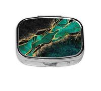 Malaquita verde mármol negro y verde azulado, pastillero con 2 compartimentos, organizador portátil