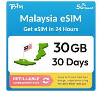 Malasia eSIM | 30GB | 30 días | Plan Recargable | Velocidad 5G | Hotspot | Solo Datos. El código QR será enviado Dentro de 24 Horas; escanea para activar. Sin número de teléfono Incluido.
