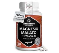 Malato de Magnesio 1.800mg (360mg Magnesio Elemental) - 180 Cápsulas Veganas - Para la Energía y la Función Muscular - Sin Aditivos - Fabricado en Alemania, Vitamaze