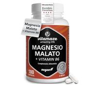 Malato de Magnesio con Vitamina B6. 180 Cápsulas Veganas, 3 Meses de Suministro. Para la Energía y la Función Muscular, Sin Aditivos, Vitamaze