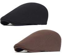 Malaxlx 2 unidades de gorro con visera para hombre, gorra de boina Newsboy, gorra plana, boina de periódico, gorras Gatsby Ivy Irish Hat, Negro y marrón., Talla única