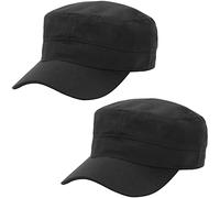 Malaxlx Paquete de 2 gorras militares de cadete para hombres y mujeres, ajustables, de algodón, parte superior plana, Negro -, talla única