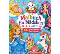 Malbuch für Mädchen ab 4-7 Jahren: 60 Süße & Magische Ausmalbilder - Meerjungfrauen, Prinzessinnen, Einhörner, Niedliche Tiere, Teddybären & Mehr | Einfaches Malbuch für Kinder