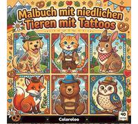Malbuch mit niedlichen Tieren mit Tattoos: Niedliche Tiere mit Tattoo-Motiven | Ausmalbuch mit dicken Linien für Entspannung