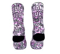 Maldita Buena Suerte Calcetines Deportivos Técnicos - Running, CrossTraining y Ciclismo - Diseño QUE VIDA TAN DURA ROSA - Talla 41-43