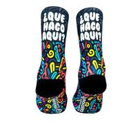 Maldita Buena Suerte Calcetines Running Técnicos Hombre y Mujer - Transpirables, Sin Costuras y Antirozaduras - Diseño QUE HAGO AQUI- Talla 34-36