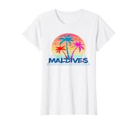 Maldivas Palmeras Aves Marinas Isla Hotel Recuerdo Regalo Camiseta gráfica económica, Mujer, Blanco, M